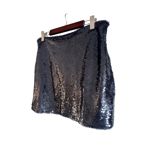 Mango MNG Sequin Mini Skirt Navy Blue Size Small NWT Mid Rise Side Zip - Picture 3 of 6